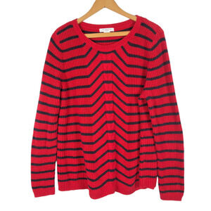 Liz Claiborne 1X Sweater Mariner Red & Black Stripe Womens Cozy Knit Pullover